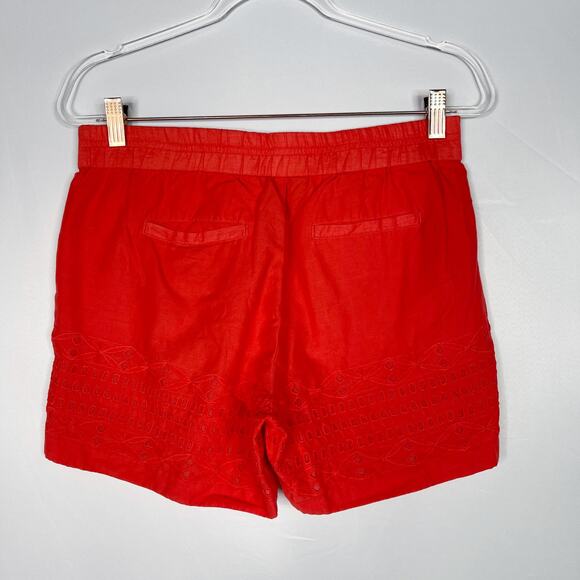 J Crew Womens XSmall XS Red Eyelet Shorts Cotton Pull On Waist Pockets Summer - Picture 2 of 12
